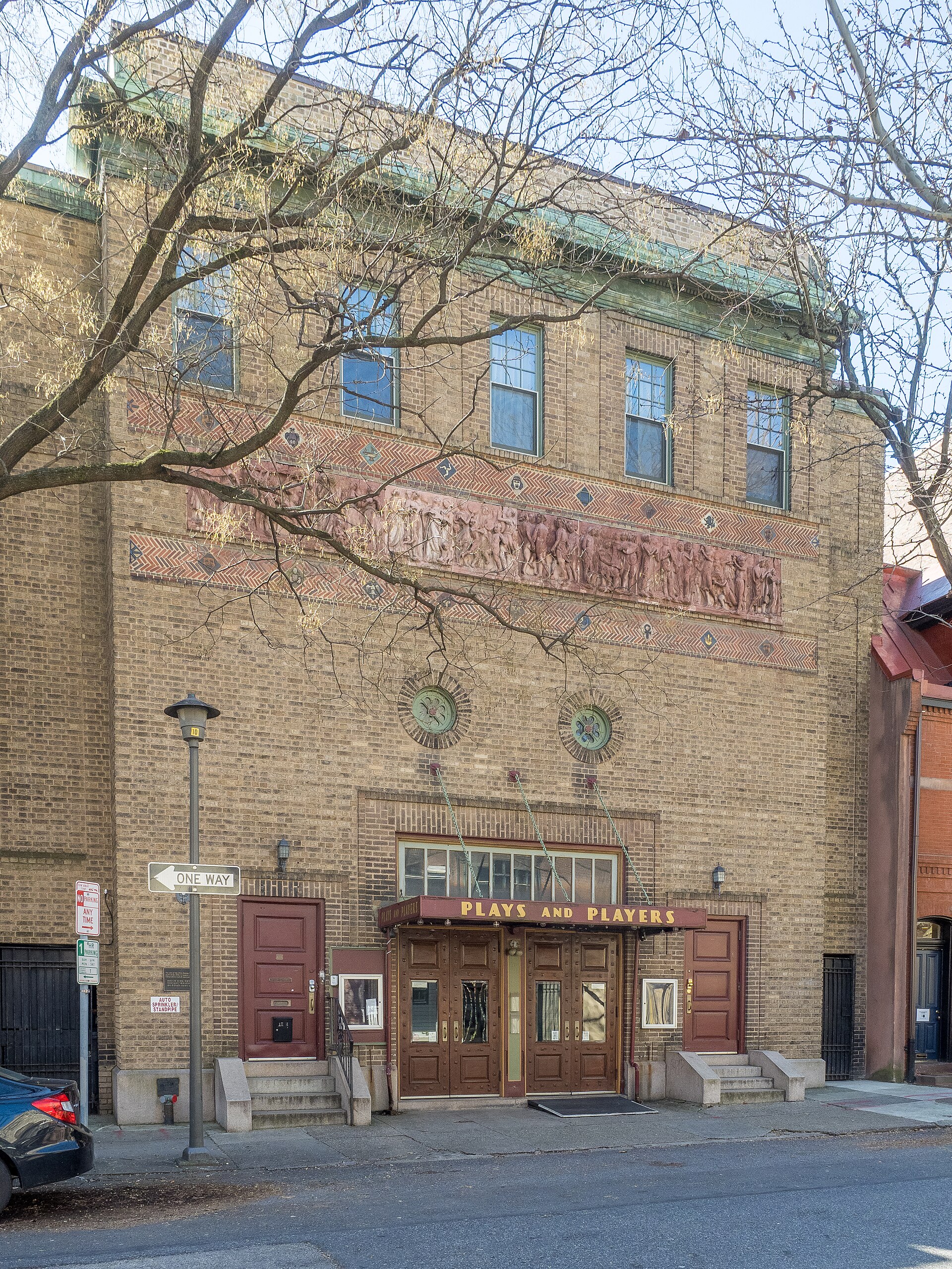 The Plays and Players entrance and marquee at 1714 Delancey Place